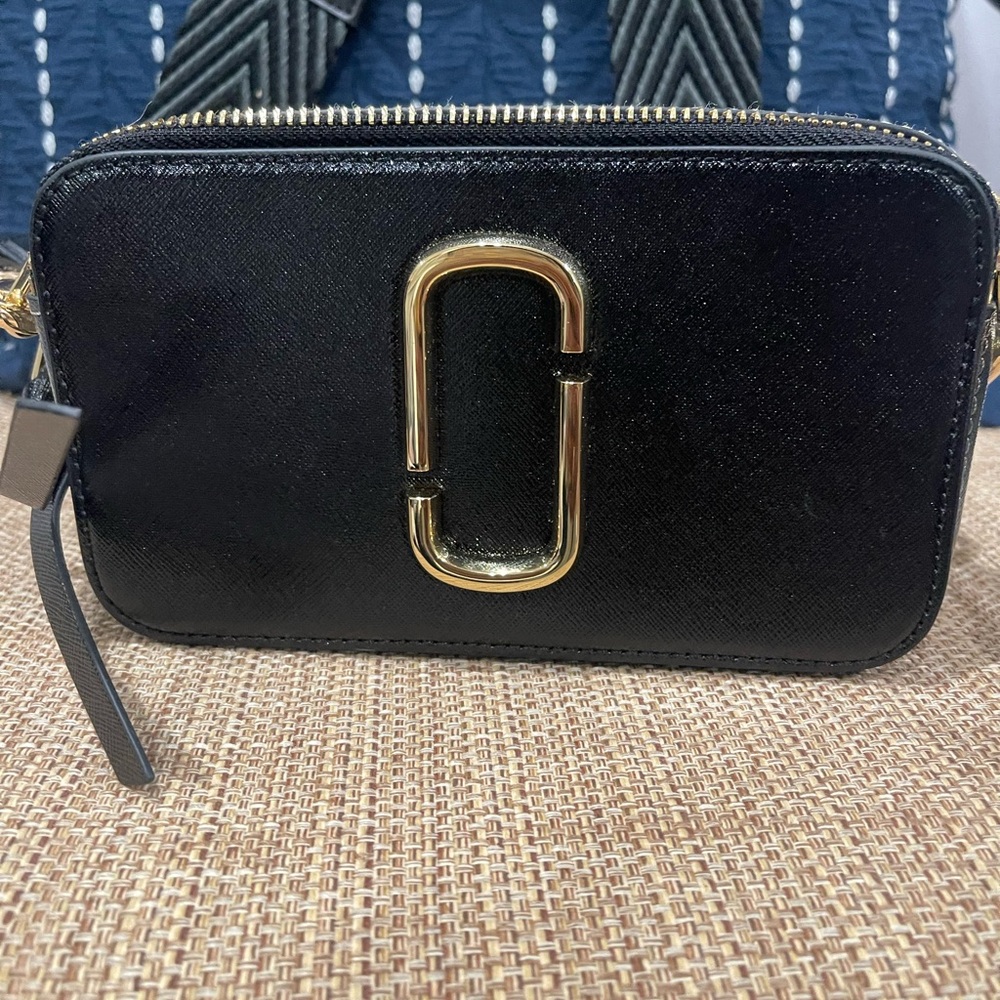 Marc Jacobs Black Snapshot Crossbody Bag with Gold Hardware